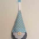 Handmade handstitched felt gonk - polka dot turquoise hat