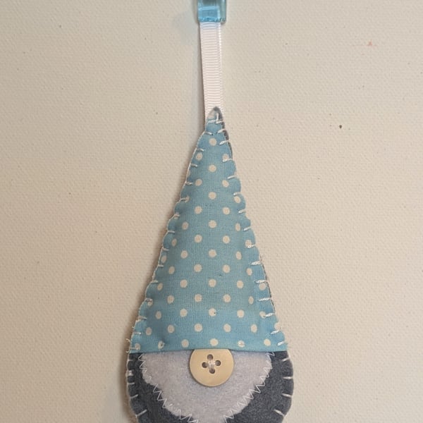 Handmade handstitched felt gonk - polka dot turquoise hat