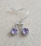 sweet little silver plated earrings with mini lilac purple  glass pendants