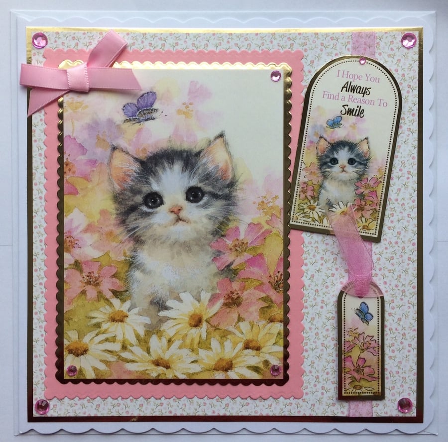 3D Luxury Handmade Card I Hope You Always Find a Reason to Smile Kitten