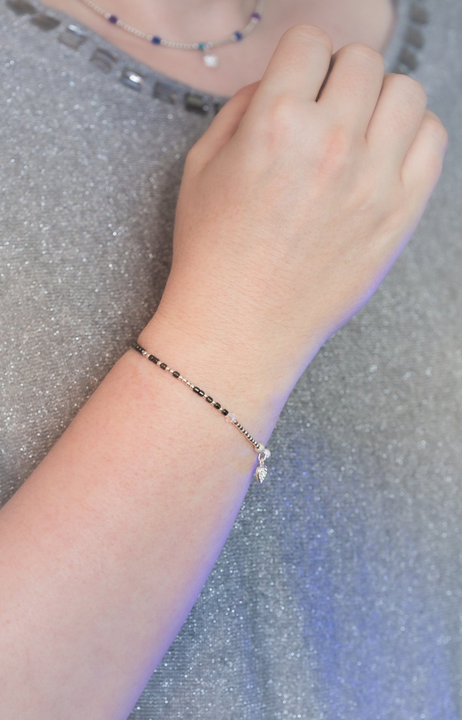 Morse code Love you to the moon and back, sterling silver and hematite bracelet