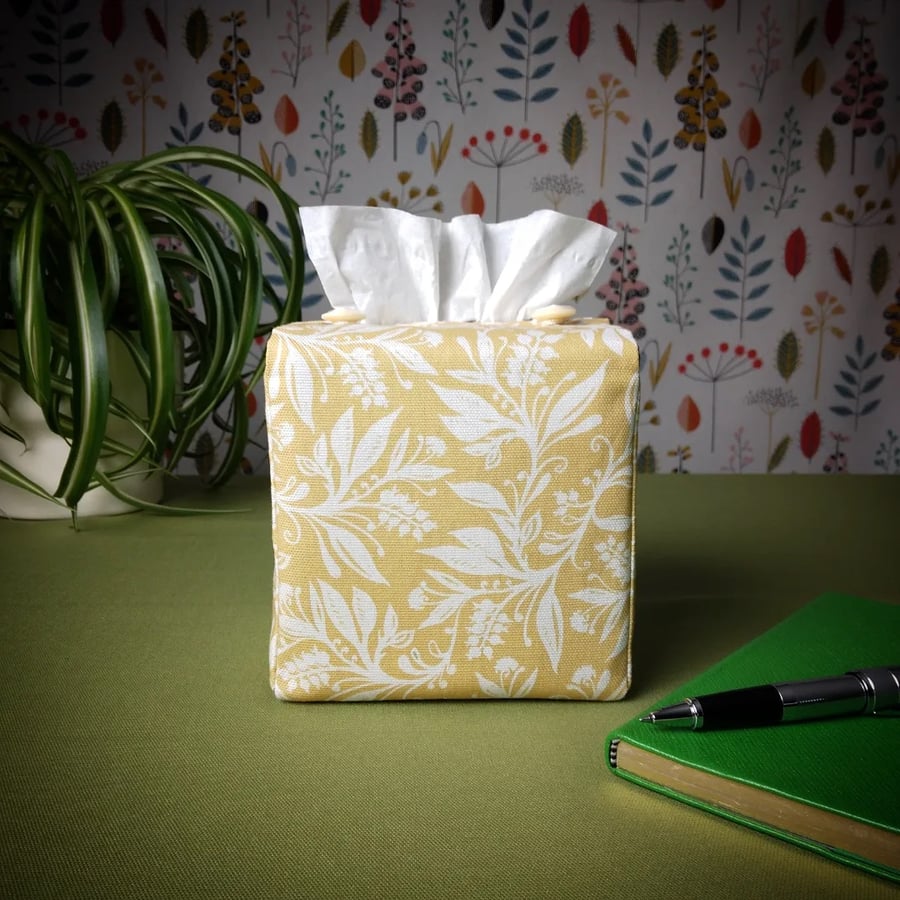Square Tissue Box Cover Wildflowers on Yellow
