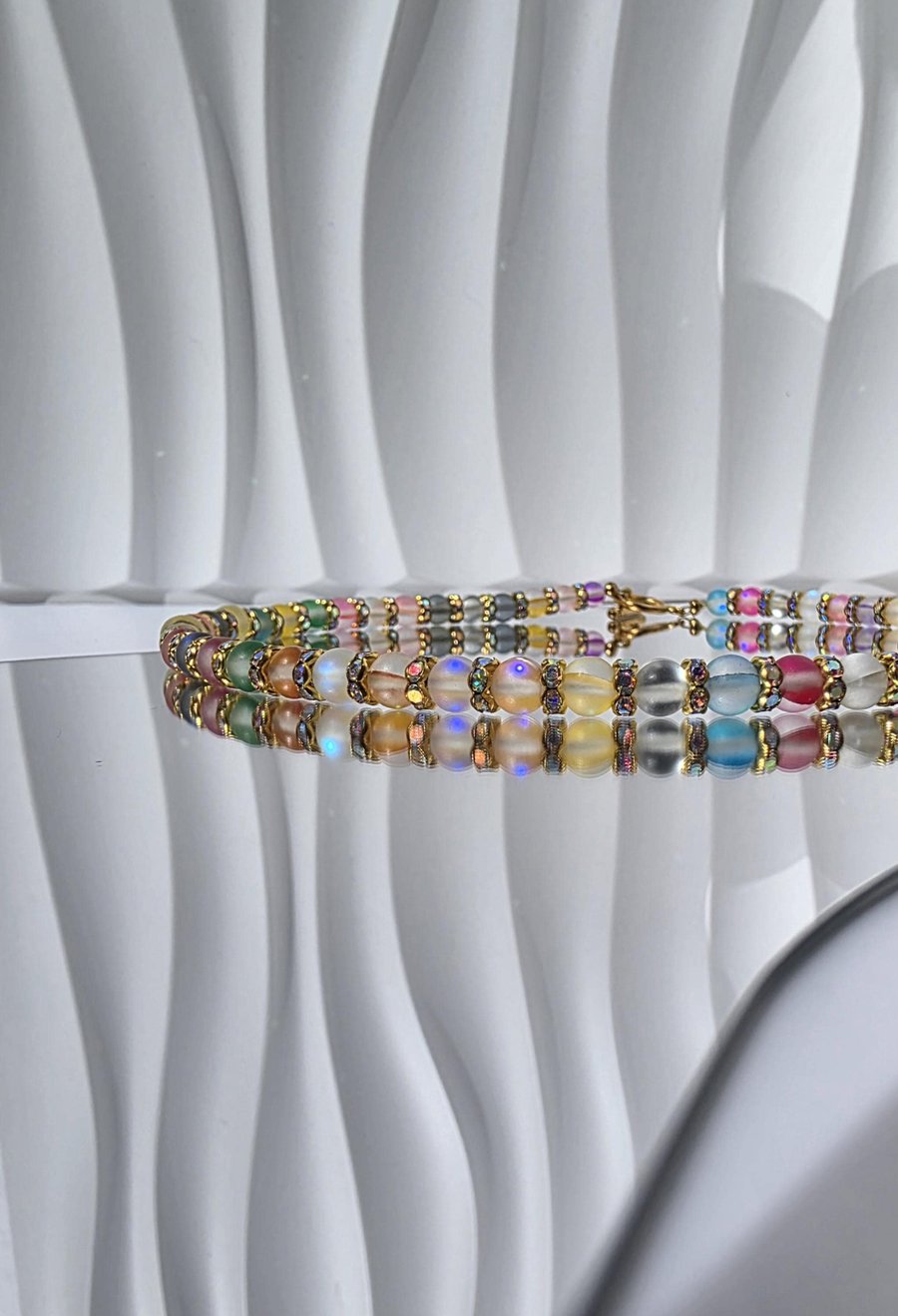 Iridescent Rainbow Necklace Colourful Jewellery Mystic Aurora Luna Flash Beads H