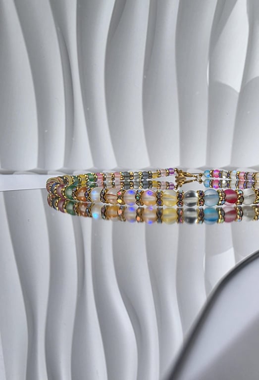 Iridescent Rainbow Necklace Colourful Jewellery Mystic Aurora Luna Flash Beads H