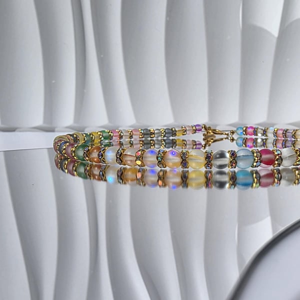 Iridescent Rainbow Necklace Colourful Jewellery Mystic Aurora Luna Flash Beads H