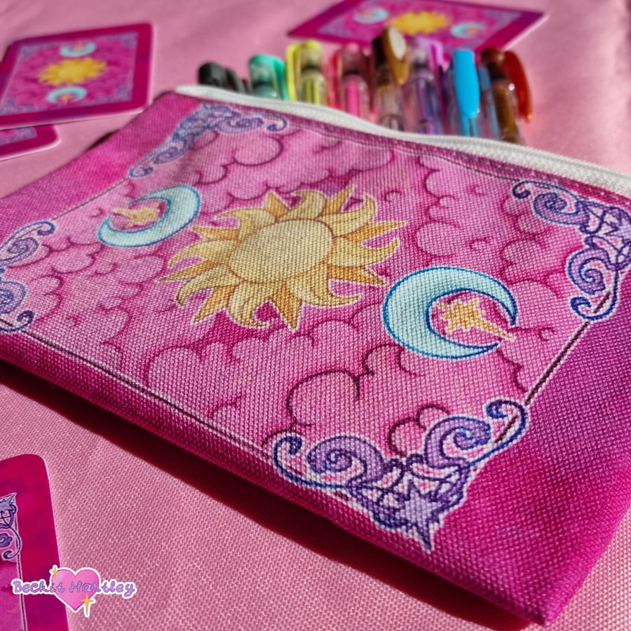 Tarot Canvas Pouch - Witchy Gifts - Makeup Bag, Pencil Case