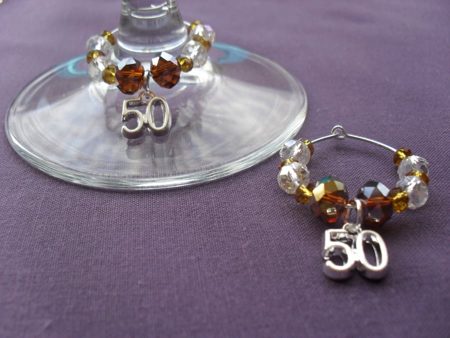 Set of 2 Celebration Wine Glass Charms" 50"