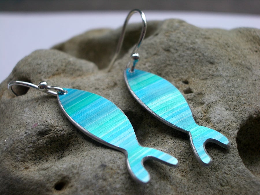 Fish earrings in blue stripes