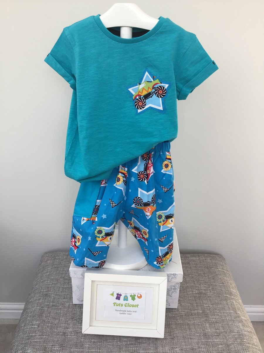 Boys Shorts and tee set, Big trucks shorts, Bermuda’s, 1-2, 2-3 yrs