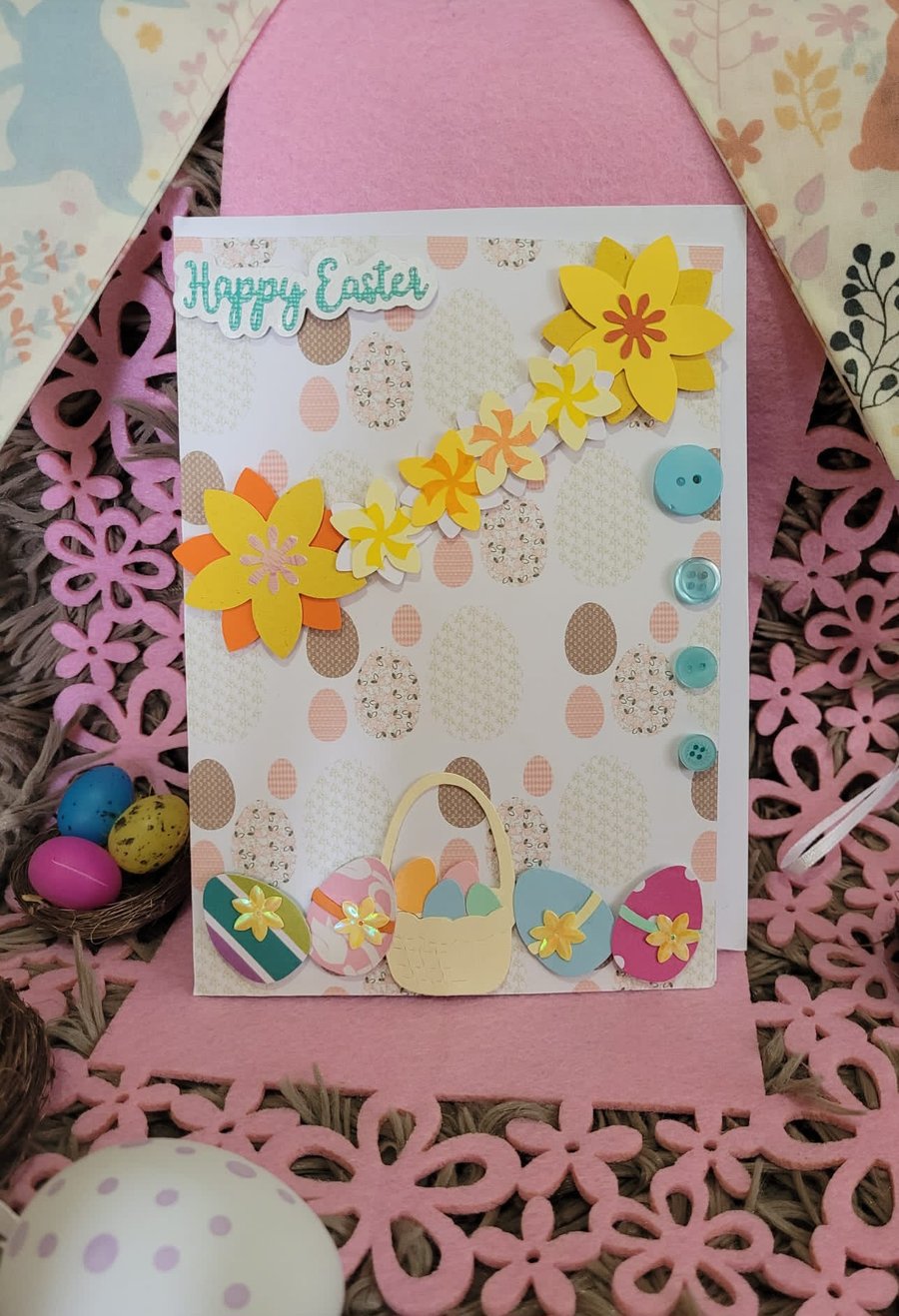 Easter Greeting Card - Daffodils and Easter Baskets