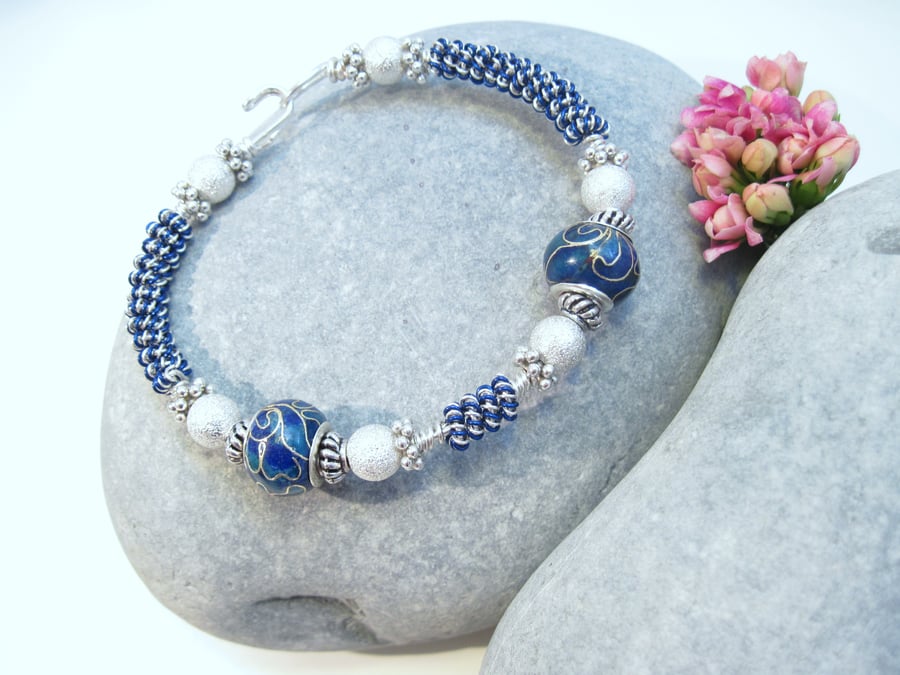 Dark Blue and Silver  Bangle