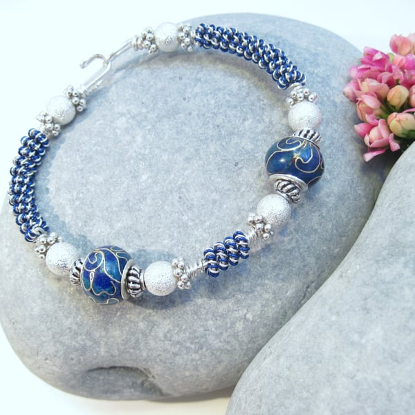 Dark Blue and Silver  Bangle