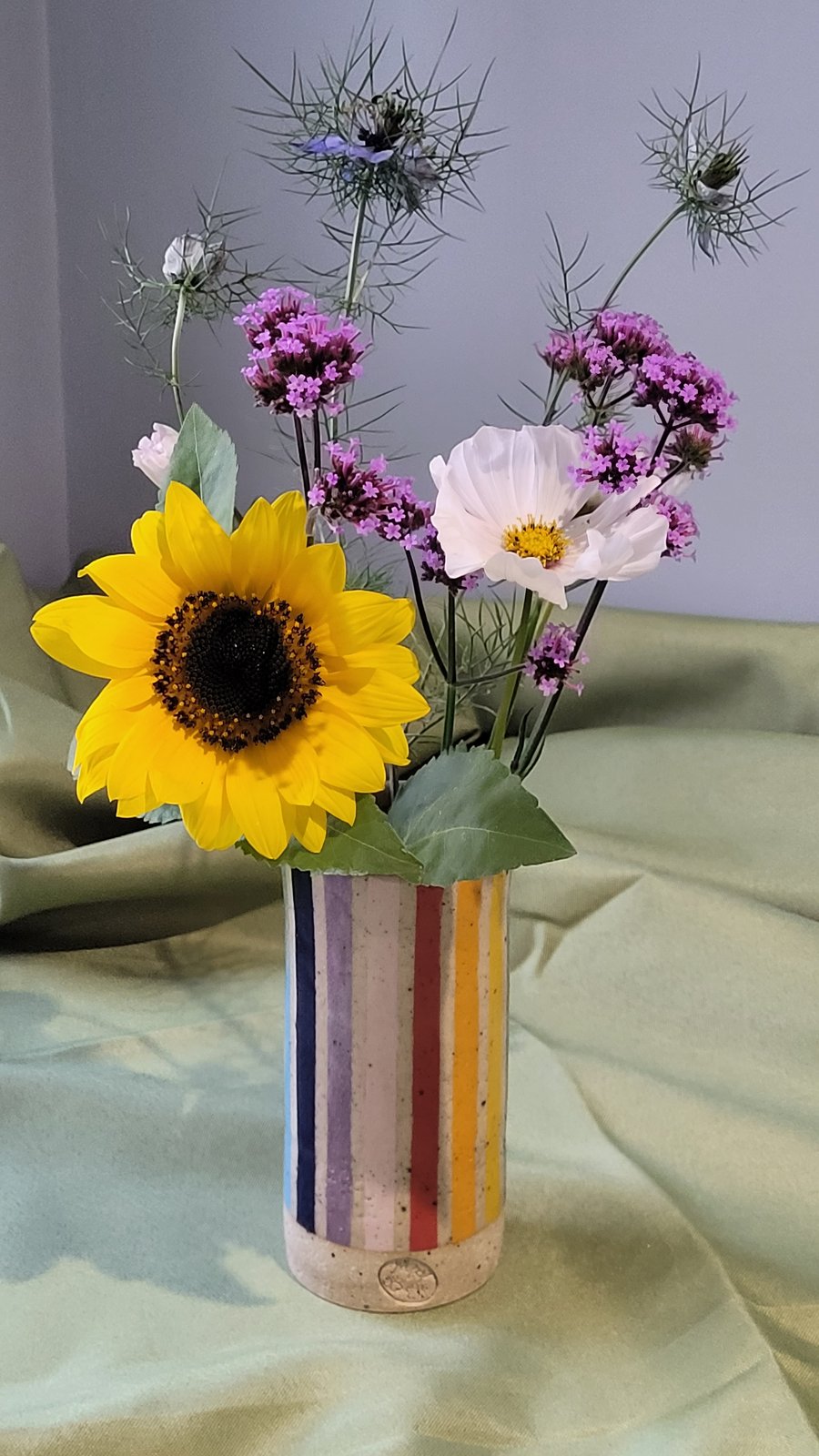 Striped rainbow vase handmade pottery