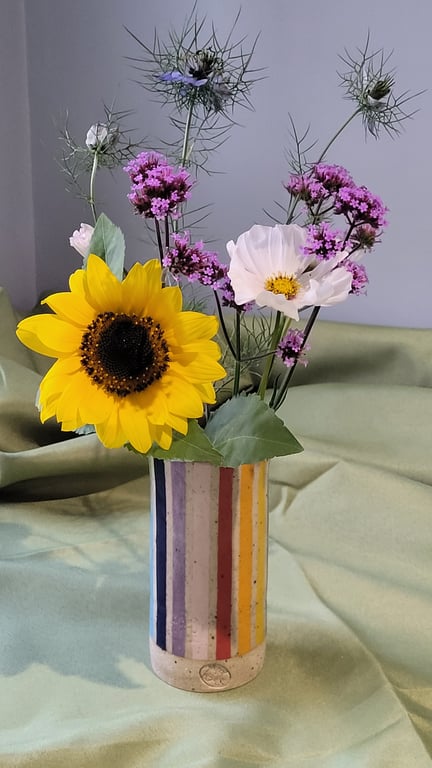 Striped rainbow vase handmade pottery