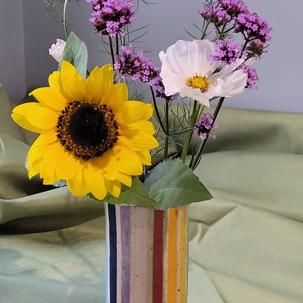 Striped rainbow vase handmade pottery