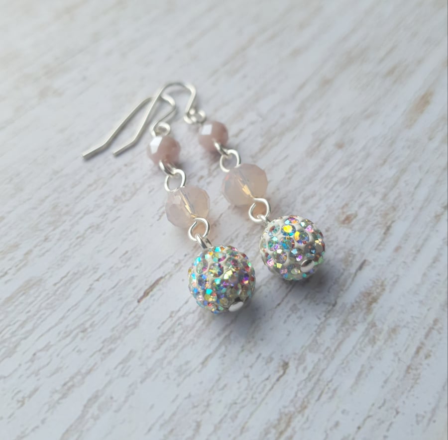 Pink Opal Mix Pave Encrusted Rhinestone Triple Dangle Earrings