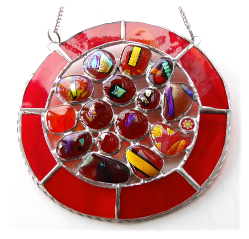 Melting Pot Suncatcher Stained Glass Abstract Handmade fused 005 Red 