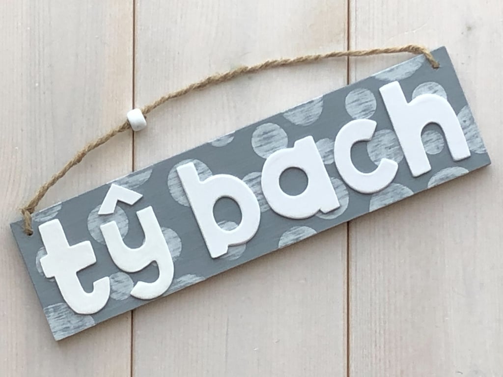 Welsh Hanging Door Sign "Ty Bach" in grey.