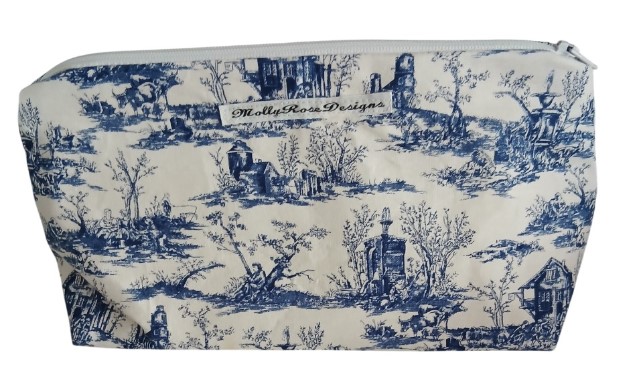 Blue Toile Make Up Bag, Toiletry Bag, Cosmetic Bag
