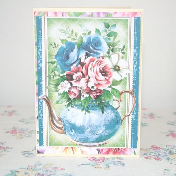 Vintage-style teapot card - Blank card - Treasured Keepsake