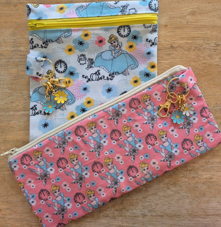 Handmade Set of 2 Cinderella Inspired Zip Pouches