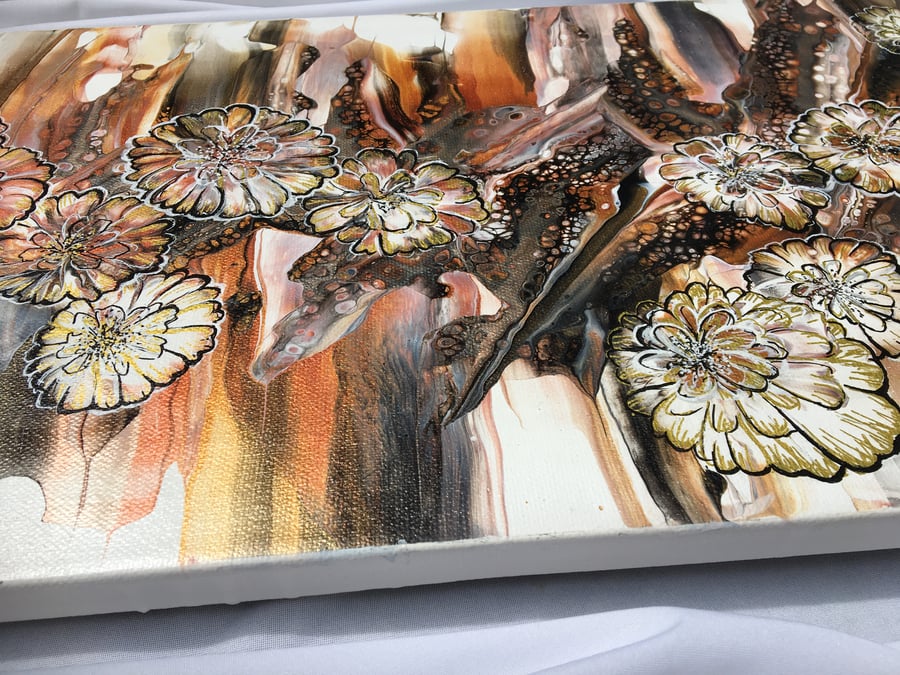  SALE. Unique fluid art painting. ‘Melody of Autumn’   abstract flowers. 