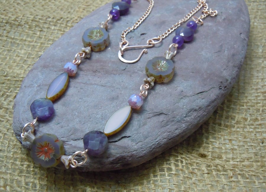  Amethyst & Czech glass bead necklace
