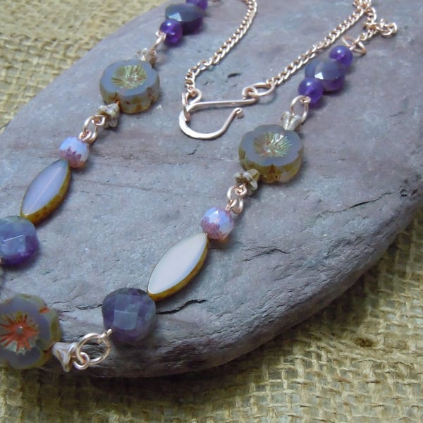  Amethyst & Czech glass bead necklace