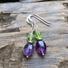 Amethyst & Peridot Nugget Earrings. Sterling Silver. 