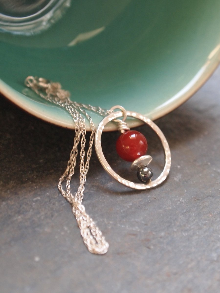silver necklace with carnelian