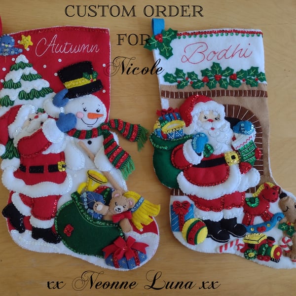Custom Order for Nicole Lewis - Christmas Stockings x 2 - Final Payment