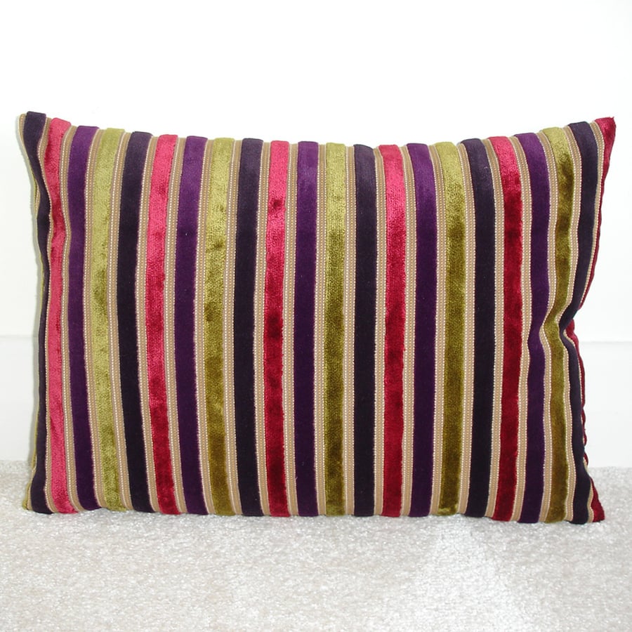Velvet Cushion Cover Stripes Purple Pink Green Pillow Cover 16"x12" 40x30cm