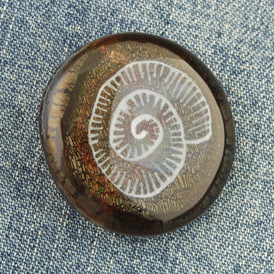 Fused Glass Ammonite Brooch