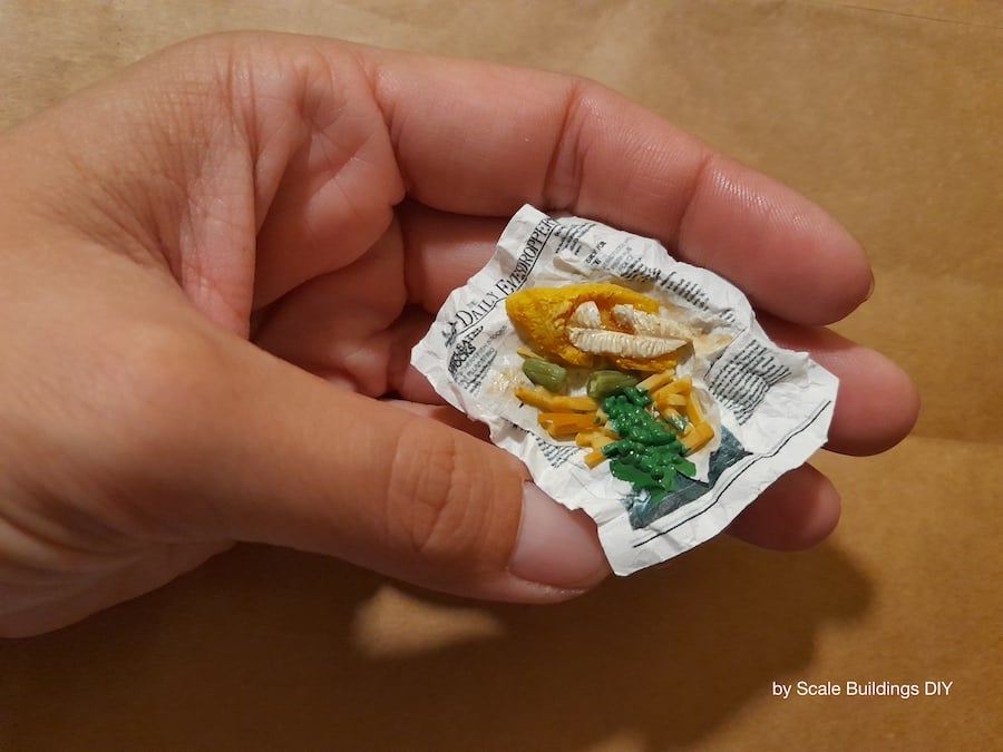 Miniature dollshouse accessory food Traditional British Fish & Chips miniature 
