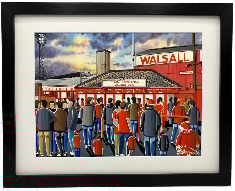 Walsall, Retro Fellows Park Stadium Framed, Football Art Print 14" x 11" Frame 