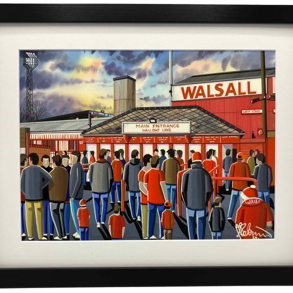 Walsall, Retro Fellows Park Stadium Framed, Football Art Print 14" x 11" Frame 