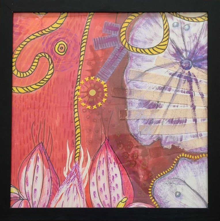 Botanical I – Abstract Mixed Media Painting on Paper (Framed, 45x45cm)