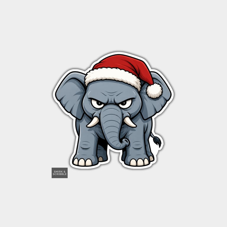 Funny Christmas Sticker Vinyl Xmas Decal For Adults - Elephant In Santa Hat