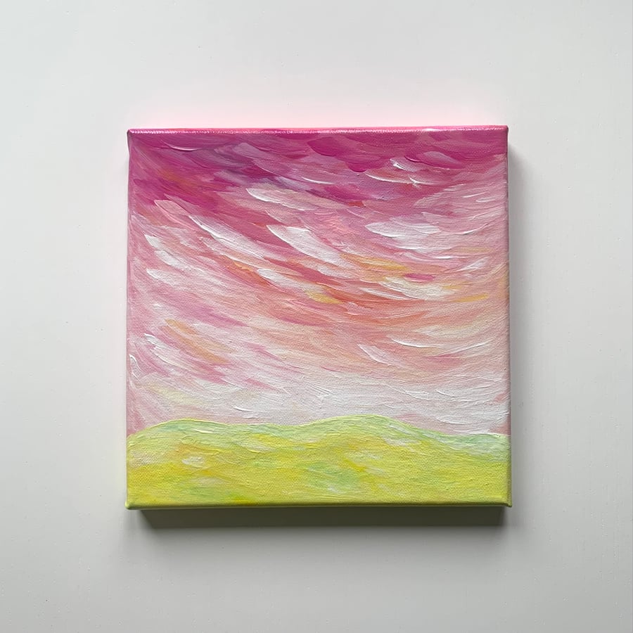 Original acrylic abstract landscape painting with magenta and pink skies (v2)