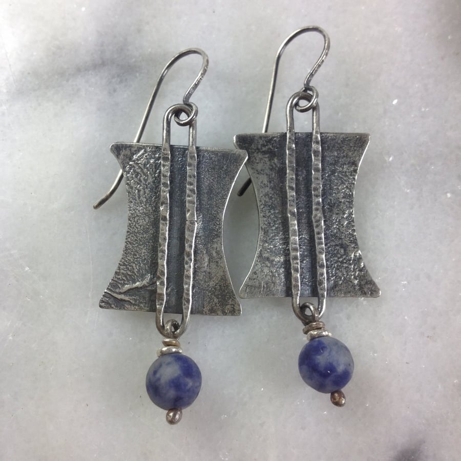 Silver Tribal earrings with blue sodalite stones
