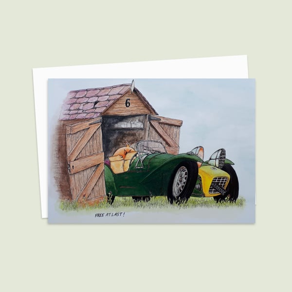 Shed Finds Greeting Car: Hand Drawn Nostalgic Illustration (302)