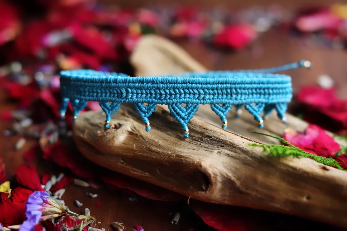 Macrame Anklet in Turquoise Boho style, festival