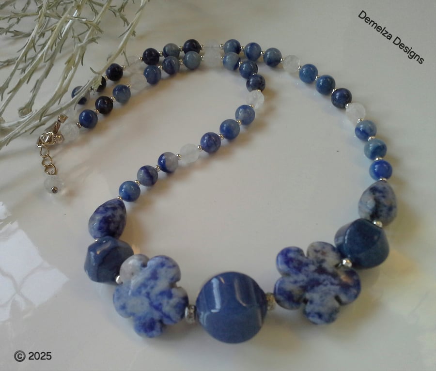 Designer Sodalite, Jade, Jasper & Agate Sterling Silver Necklace