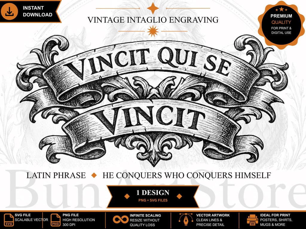 Vintage Intaglio Engraving Latin Quote SVG PNG Stoic Wall Art (Digital Download)