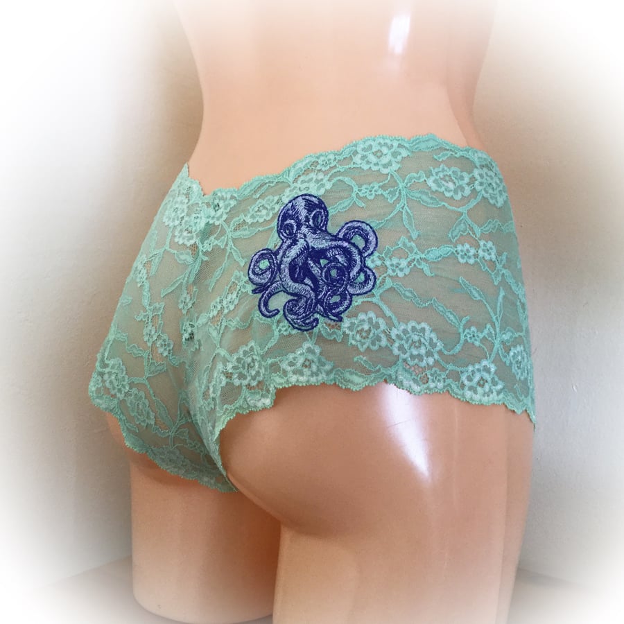 Octopus embroidered underwear. Unusual undies by Fidditchdesigns 