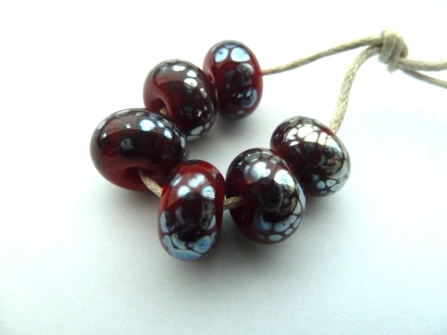 red and silver frit beads