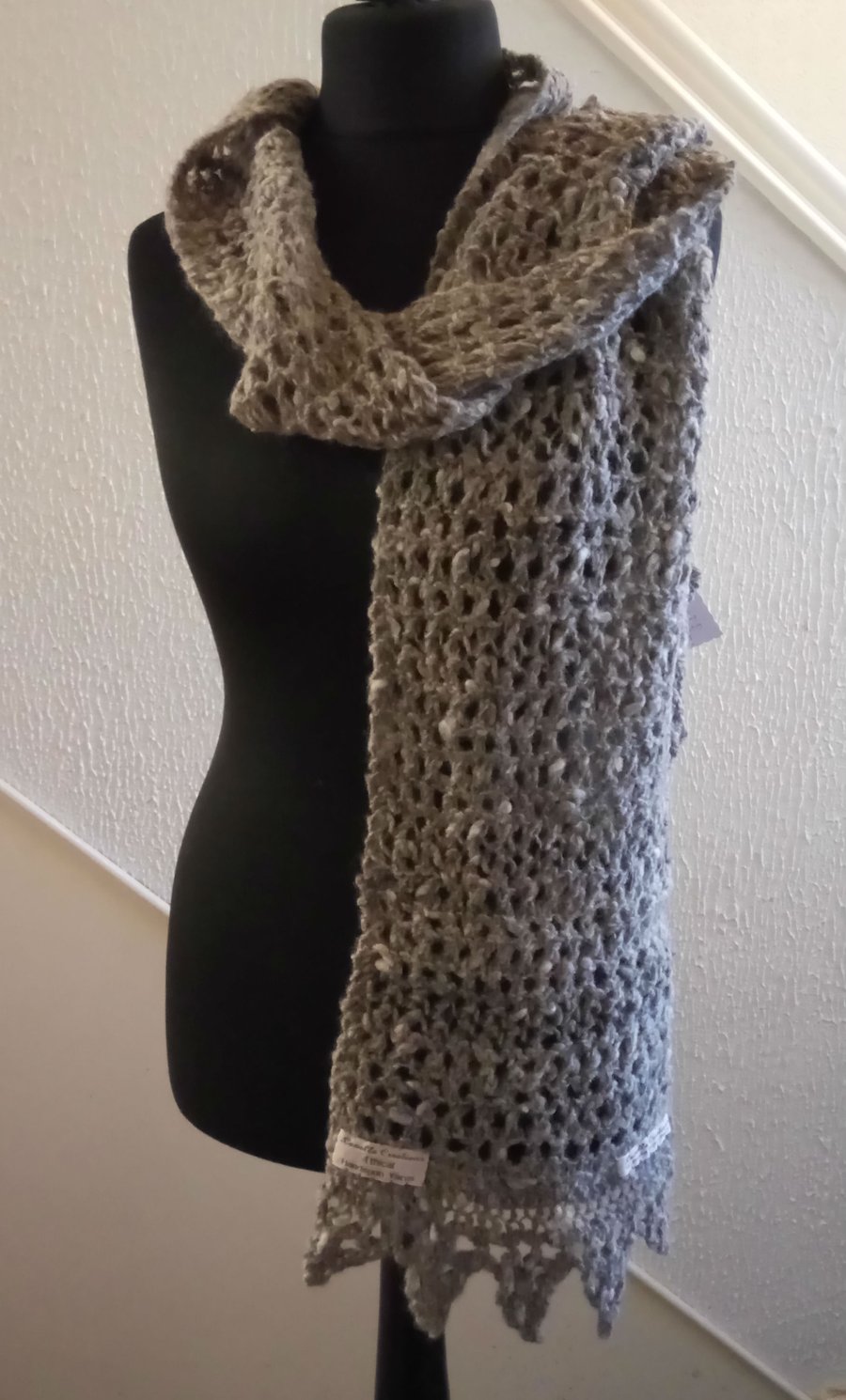 Handspun and Hand-knitted Trellis Pattern Scarf in Soay Wool
