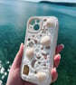 'MEGAN' SEASHELL PHONE CASE, HANDMADE WITH TRINKETS & SEA SHELLS FROM CORNWALL