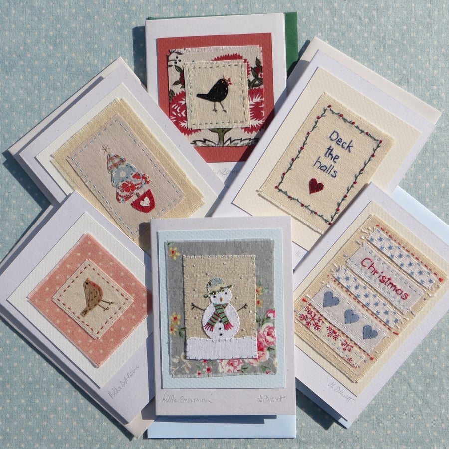 Six card Christmas Selection hand-stitched miniatures - reduced price!