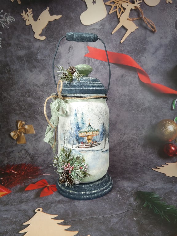 Handmade Winter Lantern - Glass Jar Decoration 